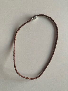 Pandora Braided Brown Leather Necklace with Silver Clasp
